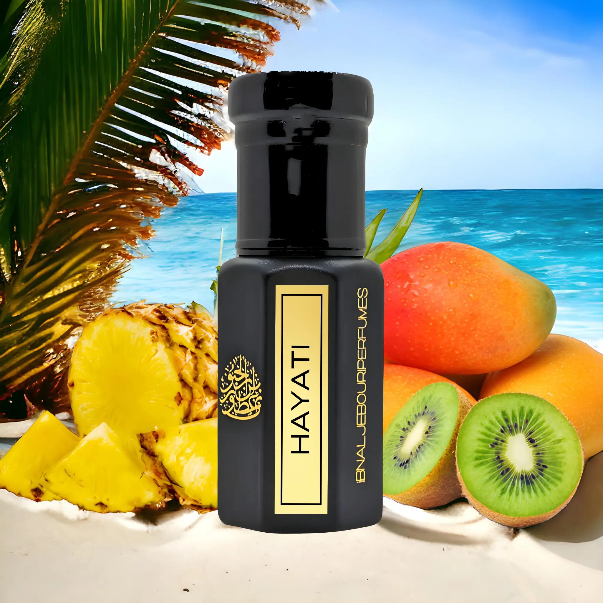 Hayati Handcrafted Fruity Perfume Oil by Ibn Al Jebouri, 12ml bottle, alcohol-free, featuring bergamot notes.