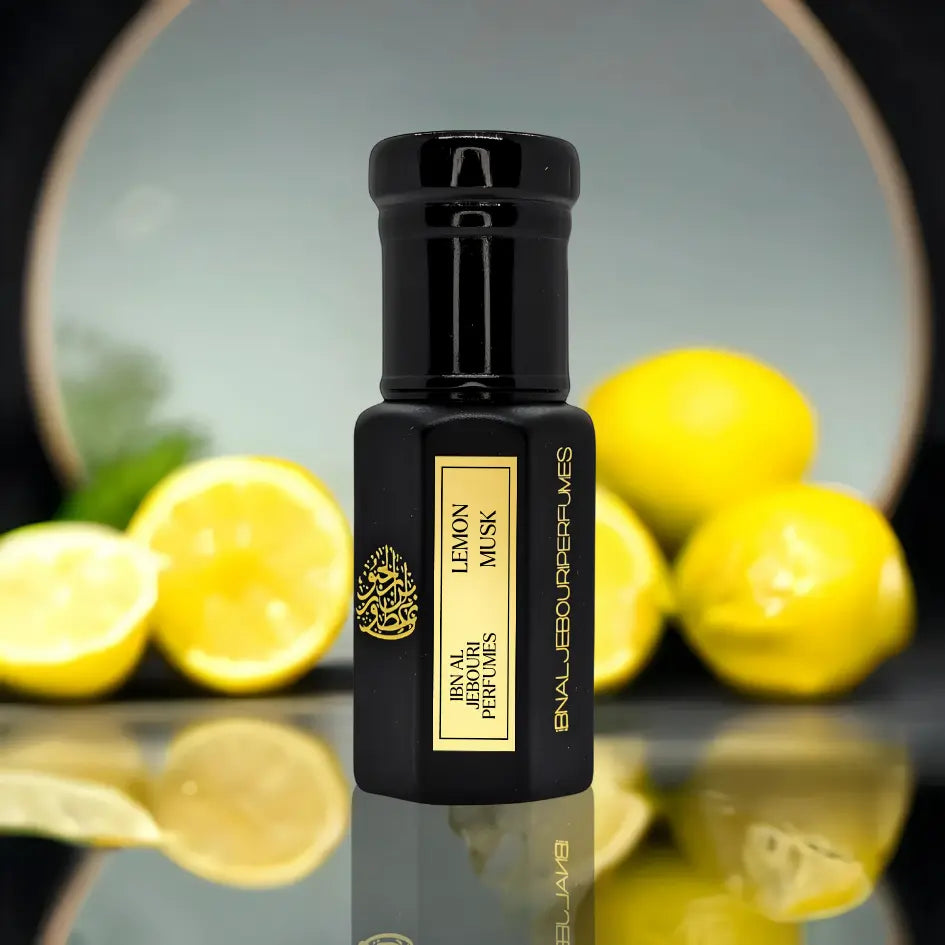 Lemon Musk Al Taharah Body Oil in 3ml bottle, citrus fragrance, alcohol-free, by Ibn Al Jebouri Perfumes