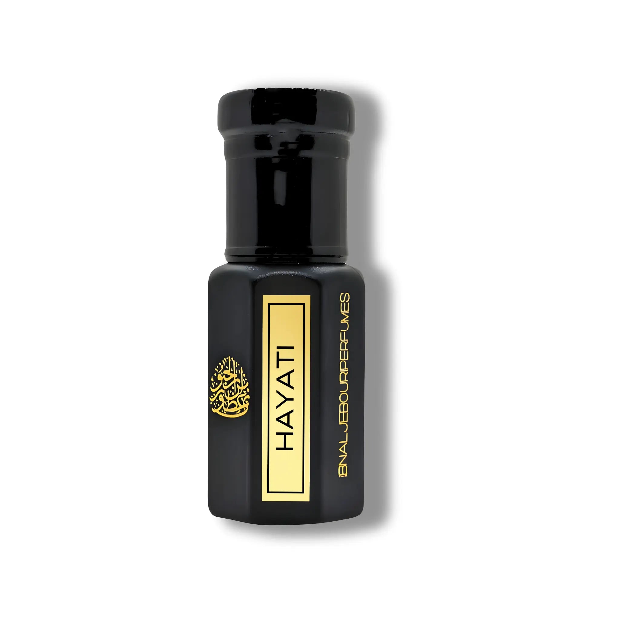 Hayati Handcrafted Fruity Perfume Oil by Ibn Al Jebouri, 12ml, alcohol-free, featuring a vibrant floral design